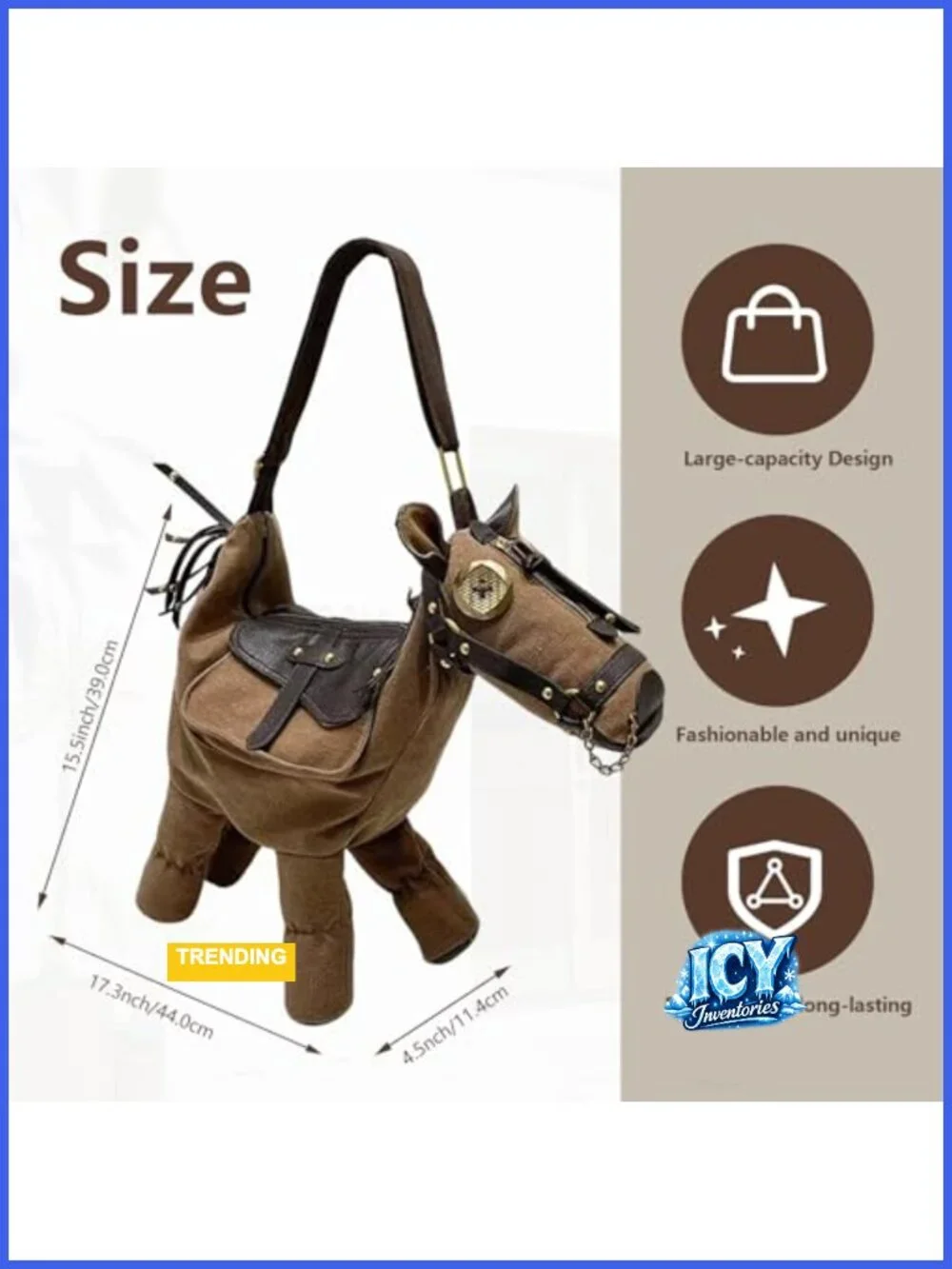 Novelty Horse-Shaped Crossbody Bag with Adjustable Strap, Canvas